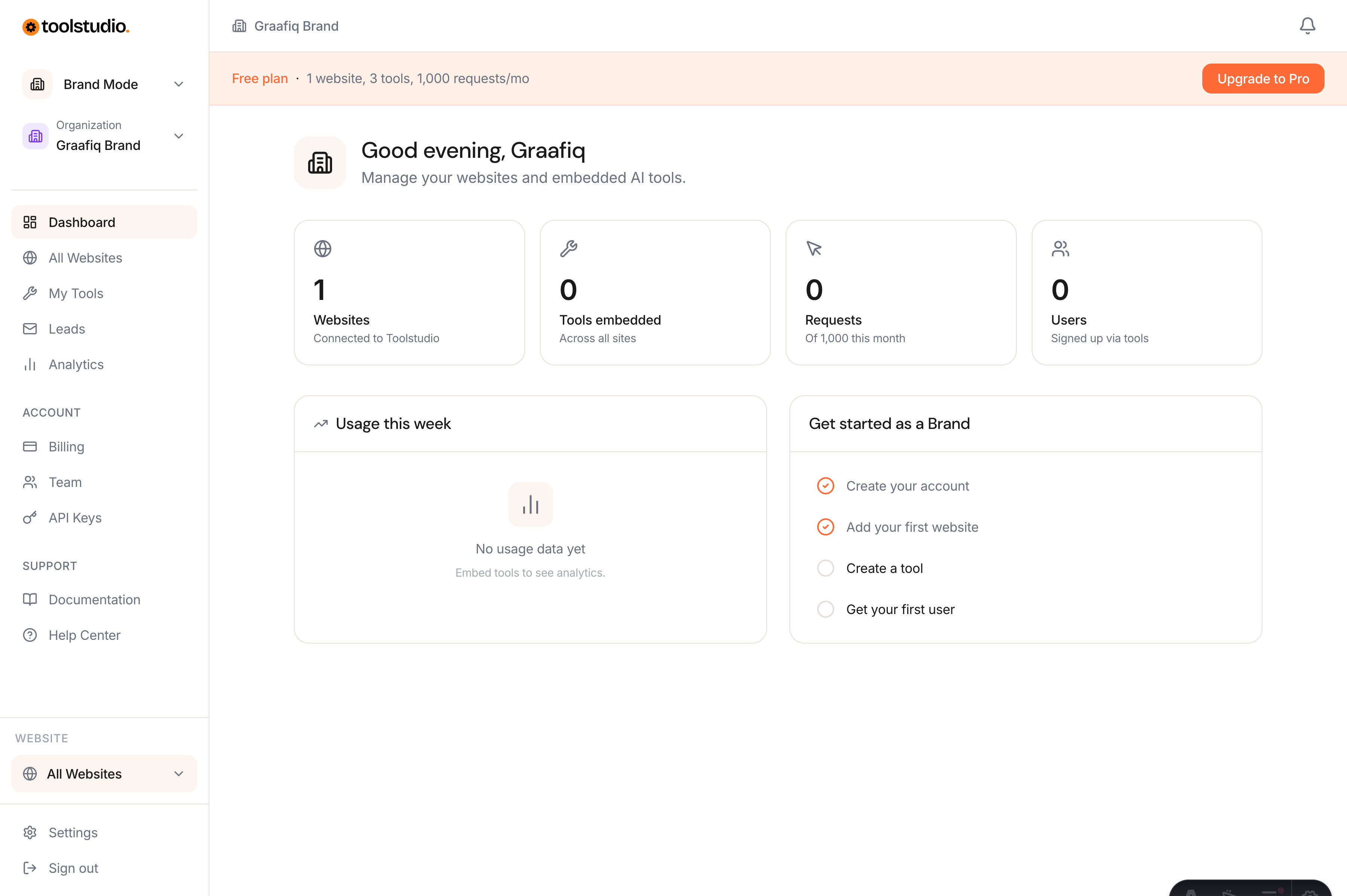Toolstudio dashboard